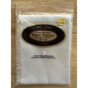 M.C.G. Textiles table runner white/gold Soft & Easy  for cross stitch 13 X 38 in